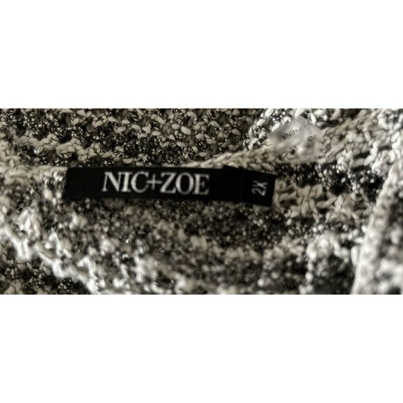 NIC + ZOE Open Knit Sweater V-Neck Tunic Gray White Oversized Sweater Size 2X - Picture 7 of 8